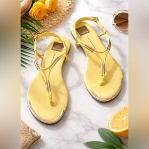 Dolce Vita Yellow Strappy Sandals Gold Detail Thong Flat Size 10